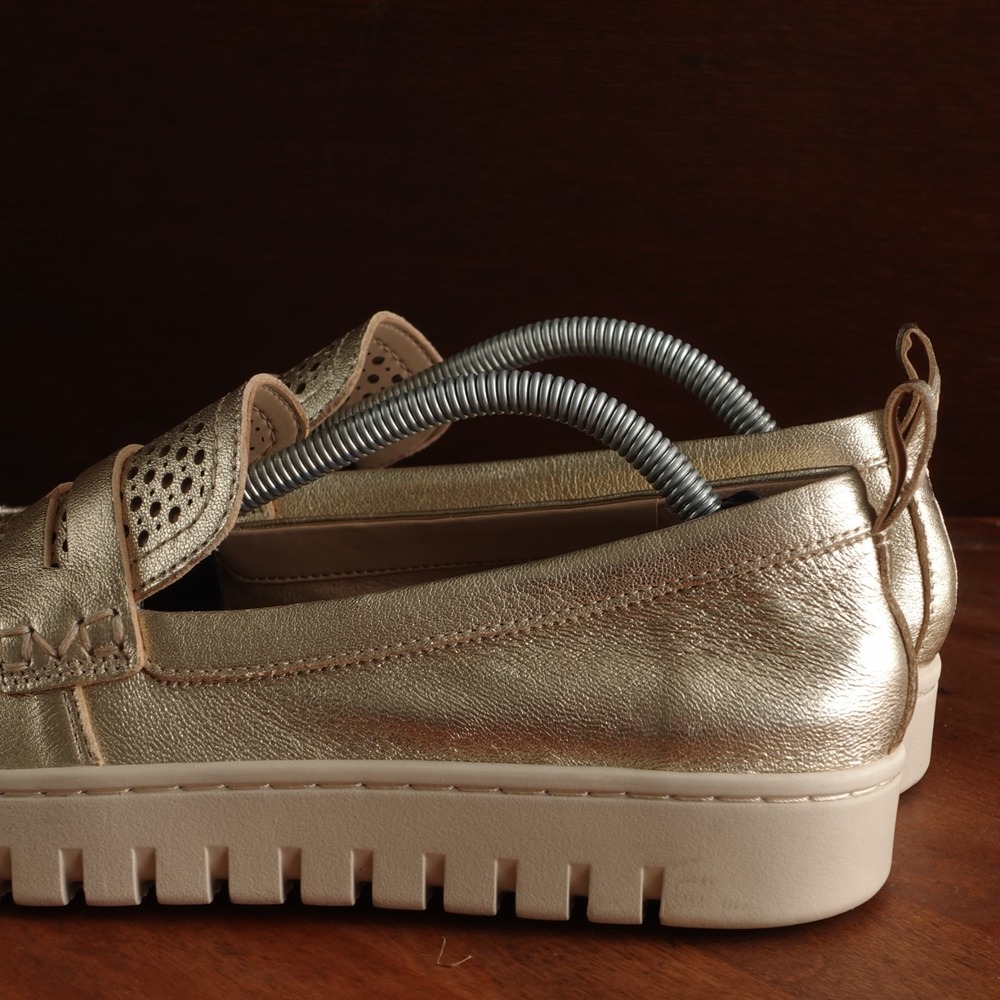 Vionic Loafers WMS SZ 8 Gold Metallic Uptown Perf Leather Comfort Walking Shoes - Picture 7 of 12